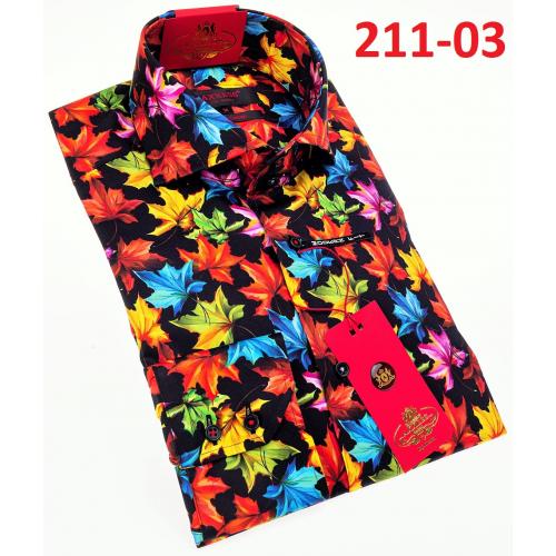 Axxess Multicolor Maple Leaf Design Cotton Modern Fit Dress Shirt With Button Cuff 211-03.
